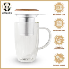 Load image into Gallery viewer, Double Wall Glass Mug with Stainless Steal Infuser & Bamboo Lid