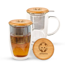 Load image into Gallery viewer, Double Wall Glass Mug with Stainless Steal Infuser & Bamboo Lid