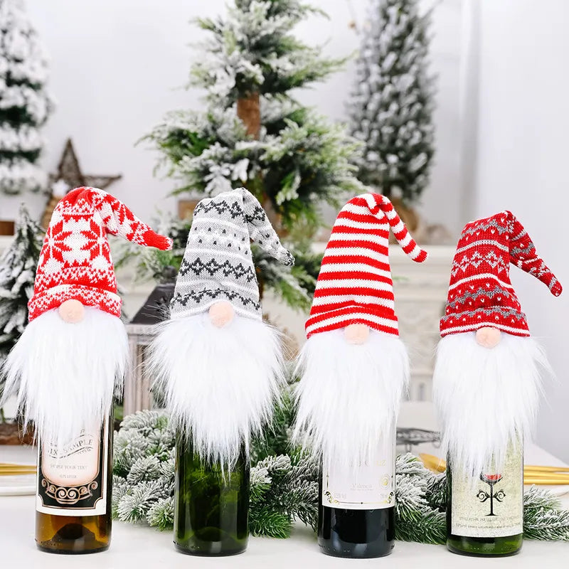 Gnome Knitted Christmas Hat Wine Bottle Cover