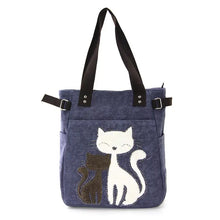 Load image into Gallery viewer, Happy Cats Canvas Tote Bag with Faux Fur and Studs
