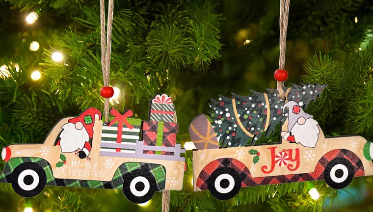 Gnome Christmas Truck- Wood Hanging Ornaments (2pack)