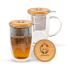Load image into Gallery viewer, Double Wall Glass Mug with Stainless Steal Infuser &amp; Bamboo Lid

