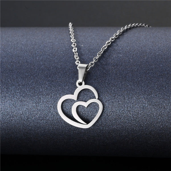 2 Hearts Titanium Pendant Necklace