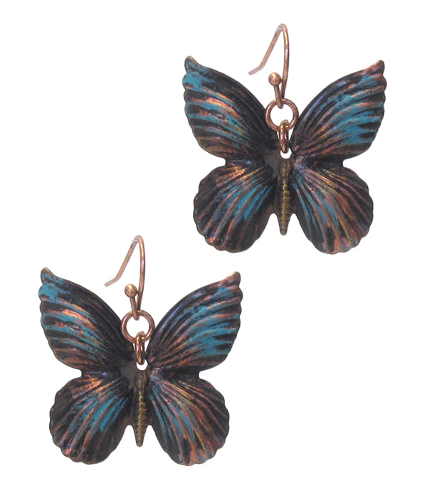 Rustic Metal Butterfly Earrings