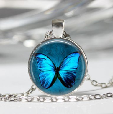 Blue Butterfly Cabochon Glass Pendant