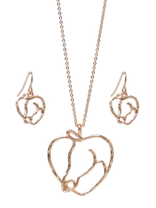 Horse Heart Necklace & Earring Set