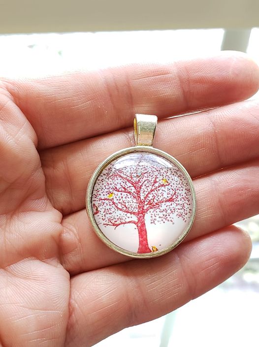 Tree of Life -Red- Glass Cabochon Pendant
